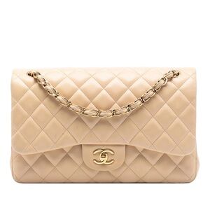 Chanel Light Beige Quilted Shoulder Bag/ travel maxi